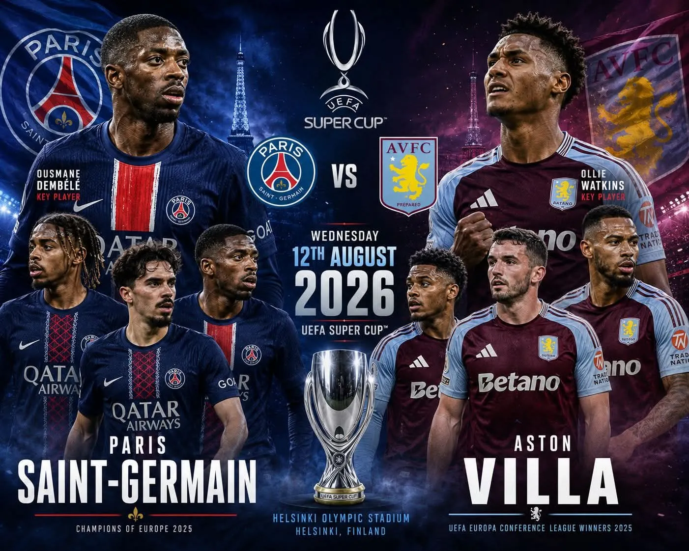 PSG vs Aston Villa: UEFA Super Cup Set for Thursday